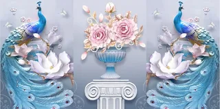 雕塑花盆孔雀背景墙