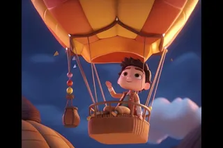 乘坐热气球滑翔粉紫云彩人物动画背景