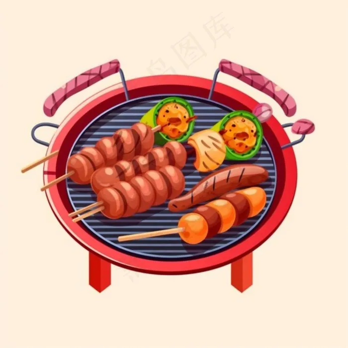 烧烤烤肉美食食物插画素材背景(1024x1024)