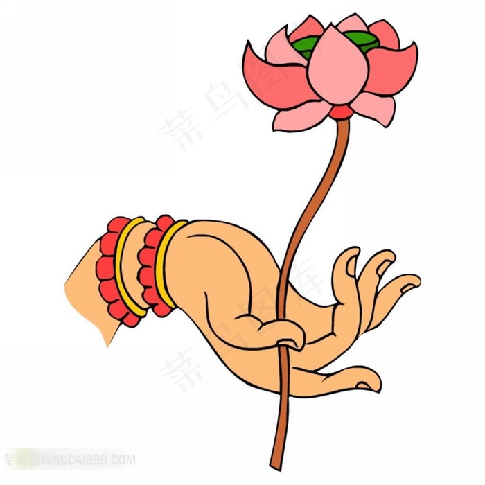 观音拿莲花插画素材