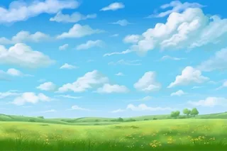 春天的蓝天白云草原很美背景图