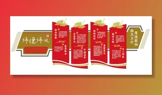 中式校园师德师风传统美德道德校园文化墙