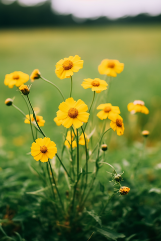 草坪里遍布的的黄色小野花摄影图