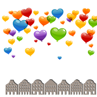 彩色爱心城市情人节