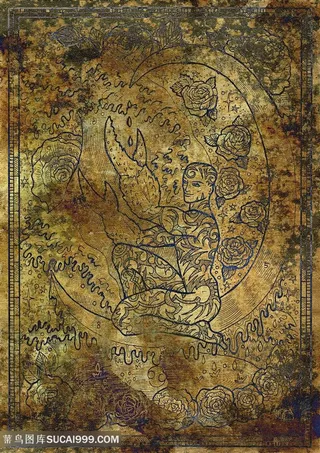 纹身男人与玫瑰金属十二星座底纹背景图片