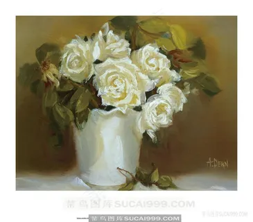 高清唯美花卉花瓶油画
