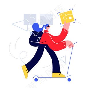 简约扁平风简笔画抽象人物插画