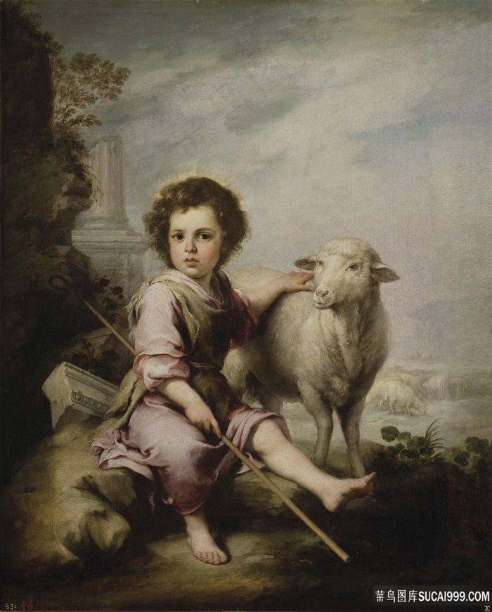 牧羊女孩油画装饰画