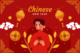 新年虎年中国风人物插画