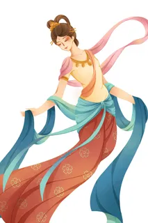 手绘国潮中国风古代敦煌神话飞天仙女美女古装人物插画PSD素材