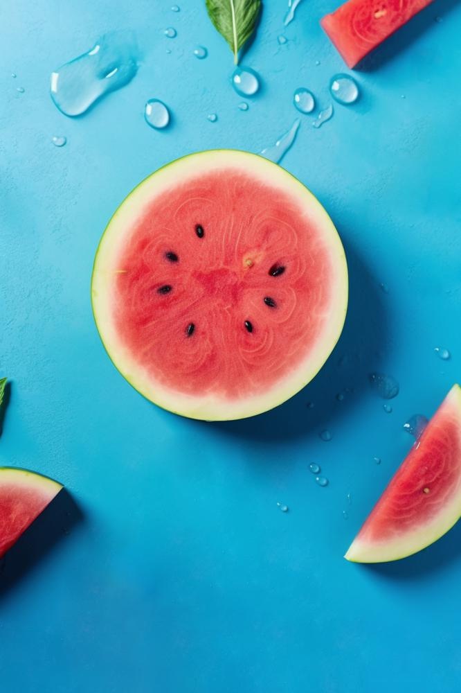 清新夏日西瓜薄荷蓝色简约节气海报背景