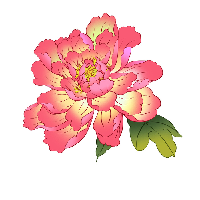 手绘国潮中国风古典牡丹花国花花卉装饰图案PSD设计素材