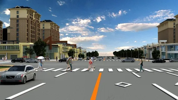 蓝天白云街道两边的楼房