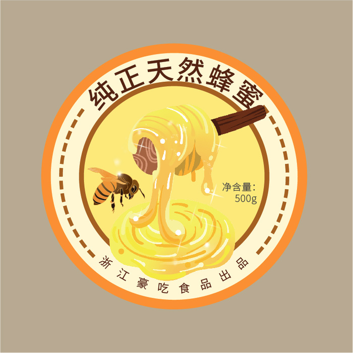 天然蜂蜜圆形不干胶蜂蜜罐ai矢量模版下载