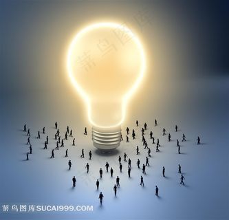 向发光灯泡靠拢的人群创意设计高清图片