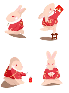 手绘卡通新春兔年免扣元素