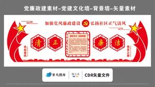 党建文化墙党建素材CDR预览图红色背景党风廉政建设执政爱民党员之家