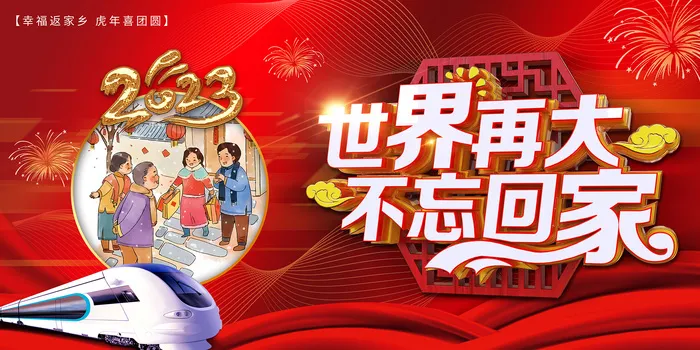 卡通红色春节回家过年新年海报