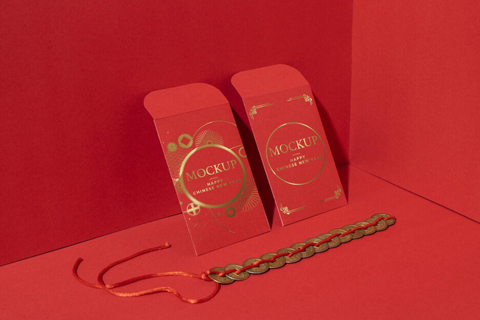 两个红包红色背景样机