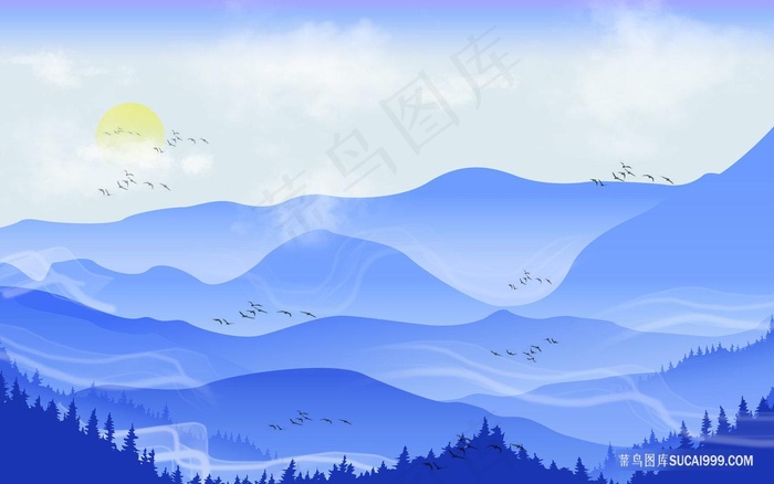 水墨巍峨山脉风景画装饰画