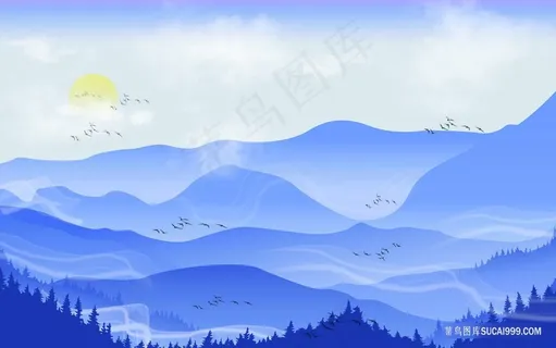 水墨巍峨山脉风景画装饰画