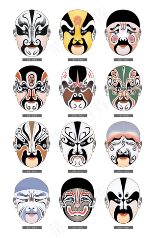 [京剧国粹]彩色脸谱矢量素材图AI源文件