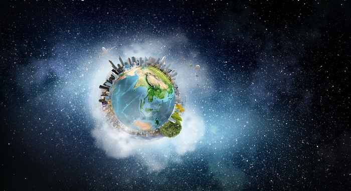 工业科技地球上都是建筑物星空背景图