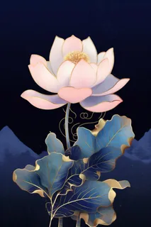 简约意境山水荷花蓝色背景