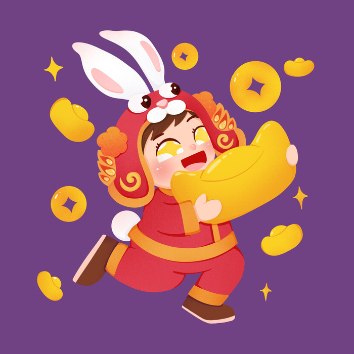 手绘2023兔年新年卡通兔子形象IP插画元素PSD设计素材png图案