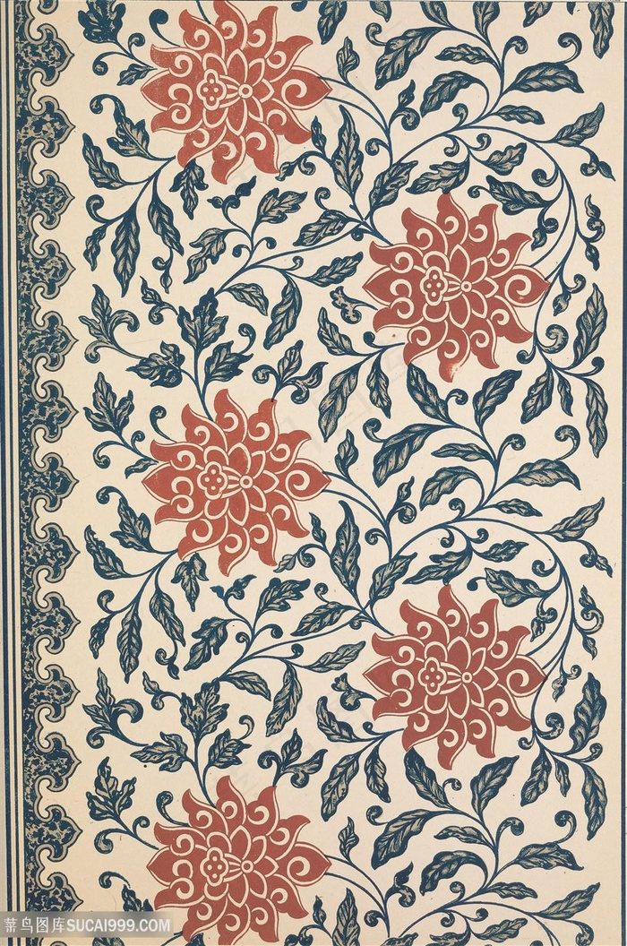 普蓝色植物和鲜花中式传统纹样集锦中国风图片