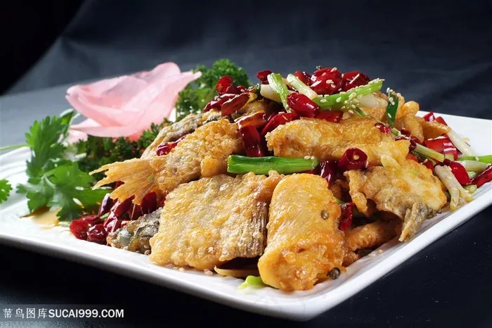 炝制鱼排中华美食摄影图