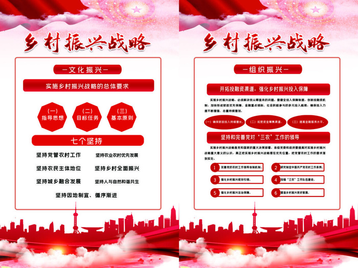 中国红水彩大气乡村振兴挂图