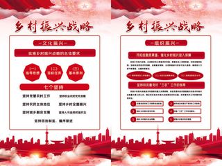 中国红水彩大气乡村振兴挂图