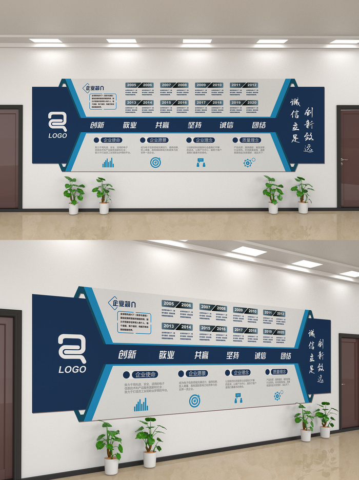 企业公司商业文化墙装修展板口号标语历史进程ai矢量模版下载