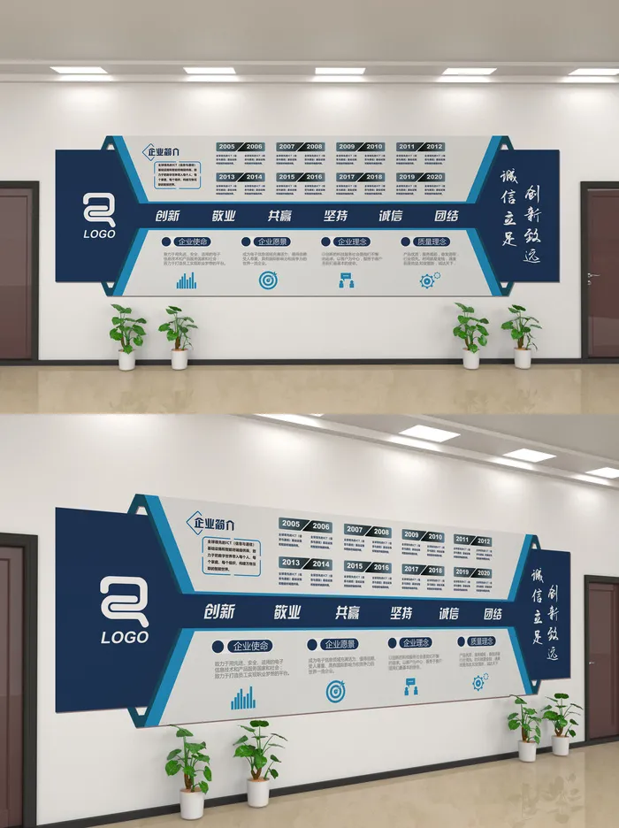 企业公司商业文化墙装修展板口号标语历史进程ai矢量模版下载