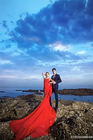 海边红裙 礼服情侣写真