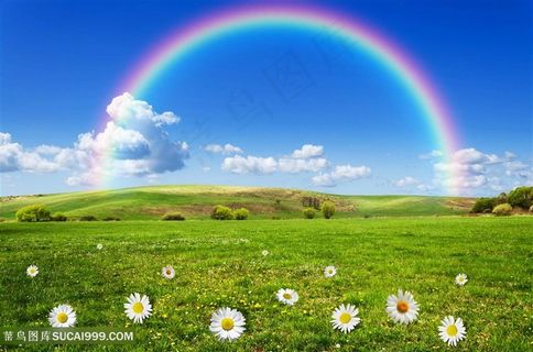 广袤无垠的大草原上的彩虹高清摄影图片