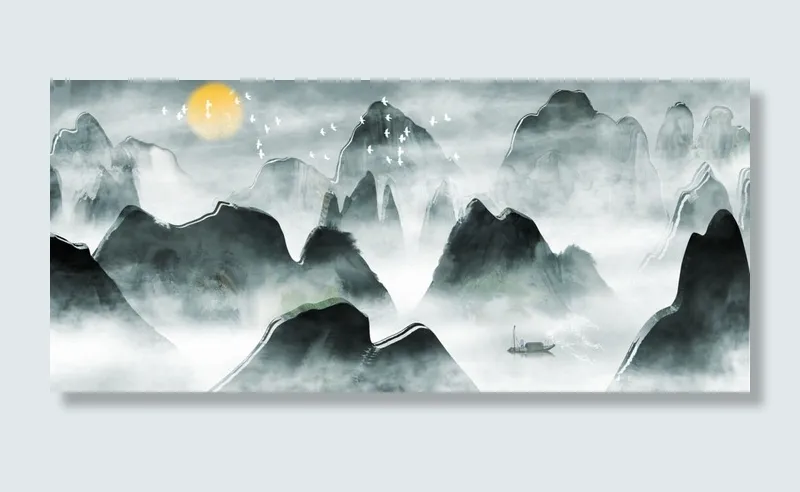 山川山峰秀丽风景绘画PSD素材