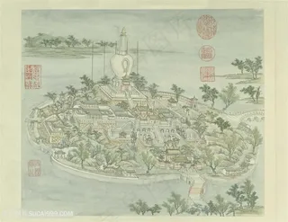 清代张若澄作品燕山八景之琼岛春萌国画图片