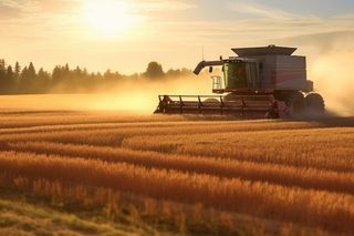 秋收收割机在采收粮食背景