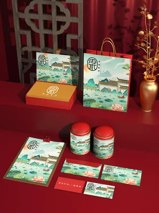 高端文创样机素材产品中国风国潮logo礼盒包装VI智能贴图PSD模板