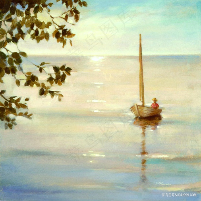 木船海景油画风景画