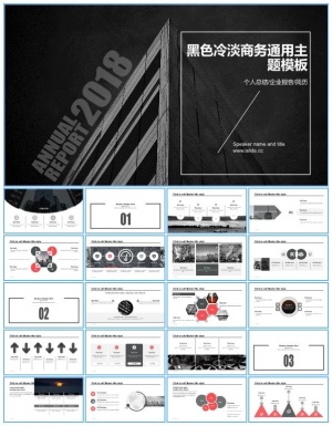 置灰商务大图配图酷黑简约扁平化商务工作总结报告ppt模板预览图