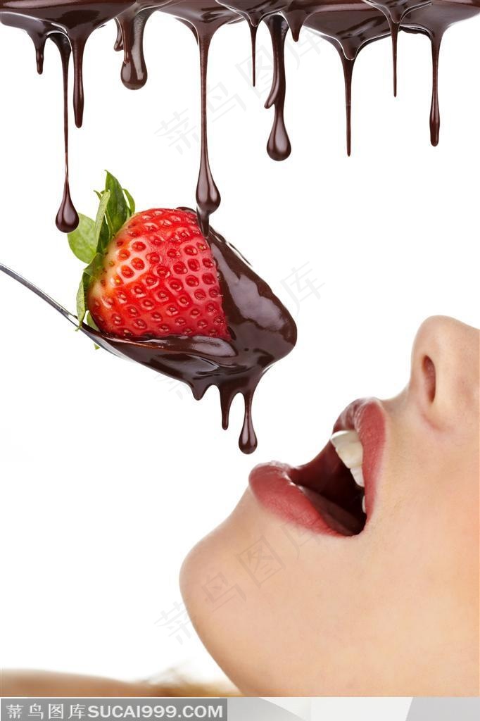 非常美丽漂亮的红唇草莓和巧克力