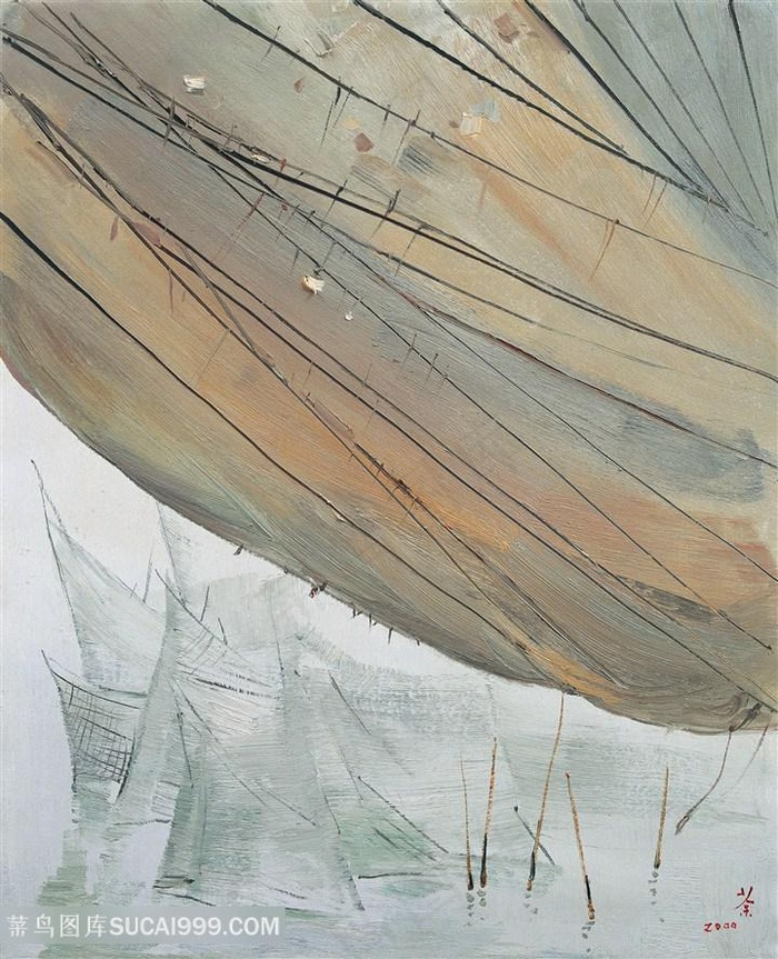 吴冠中手绘海景帆船美景装饰画