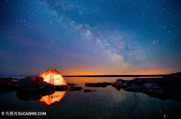 星光下搭帐篷看星空图片