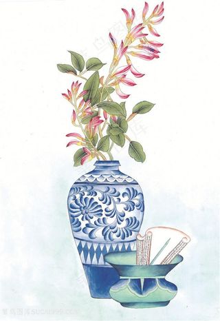 青花瓷唯美花卉中式装饰画