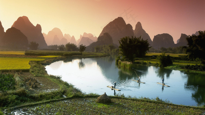 风景画 绿地风景 自然风景画 花树