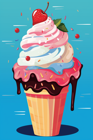 夏日冰淇淋糖果卡通插画蓝色背景