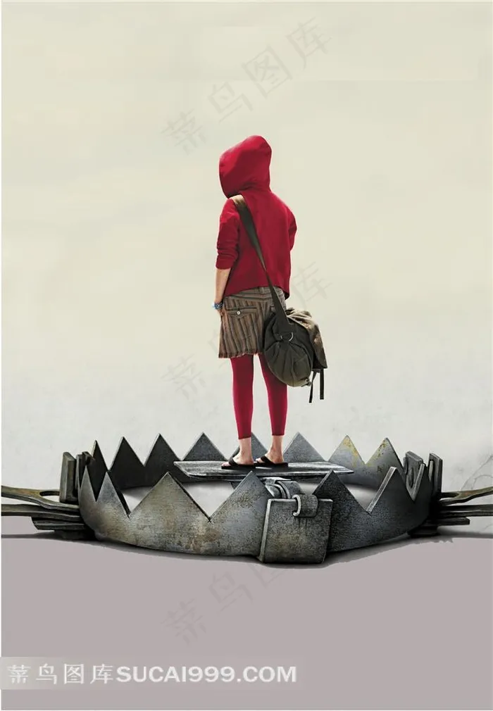 站在夹子上的兜帽红衣男孩高清图片